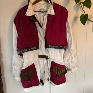 Vintage Women's Bomber Jacket - Red and White